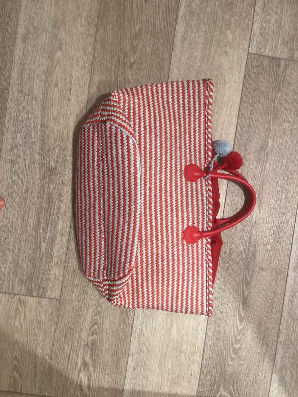 Kenzo weaved  red pom pom beach shopping tote handbag bag large